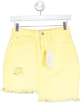 In The Style Yellow Lemon Asymmetric Hem Denim Skirt UK 8