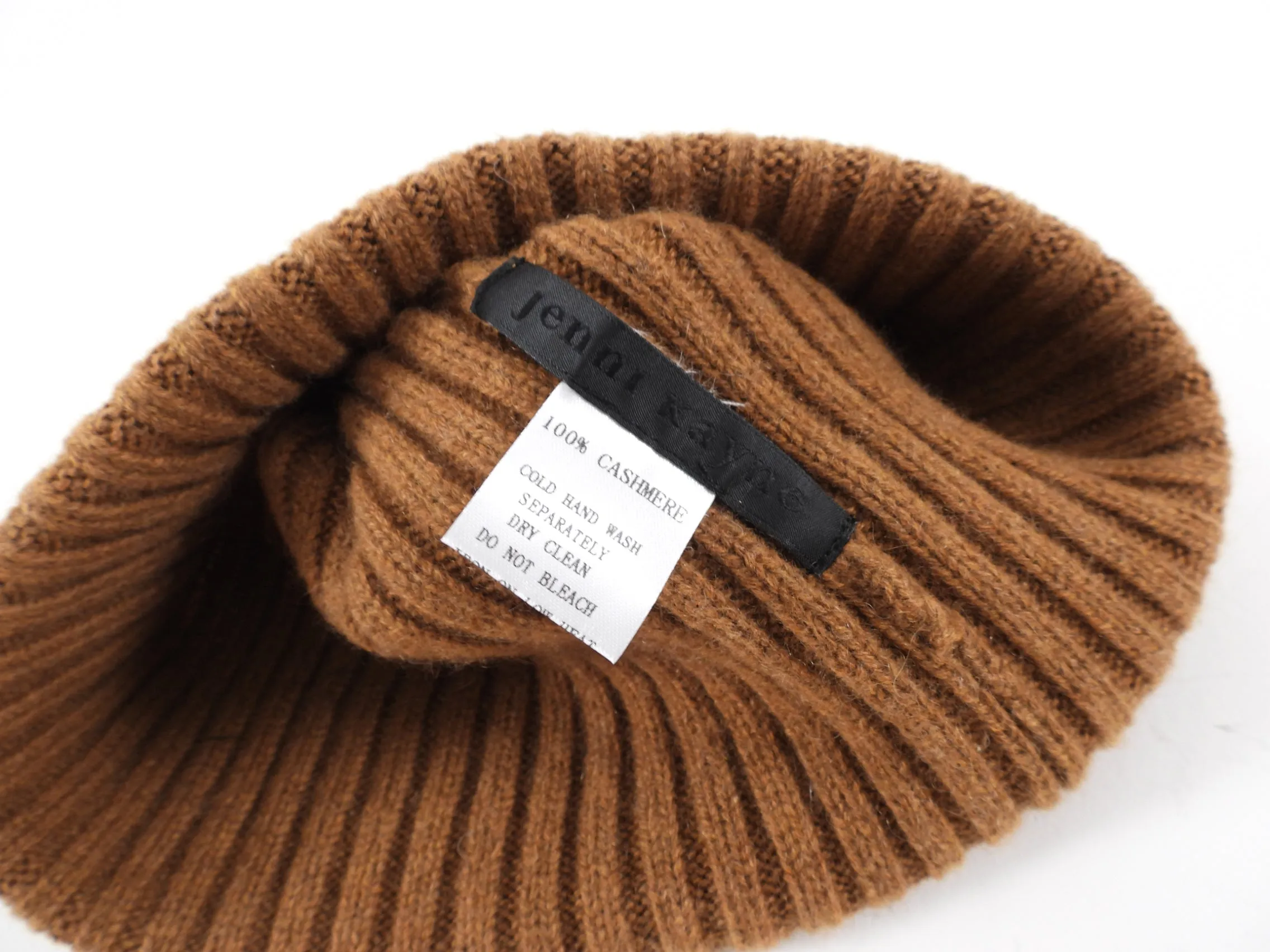 Jenni Kayne Brown Cashmere Ribbed Toque Hat