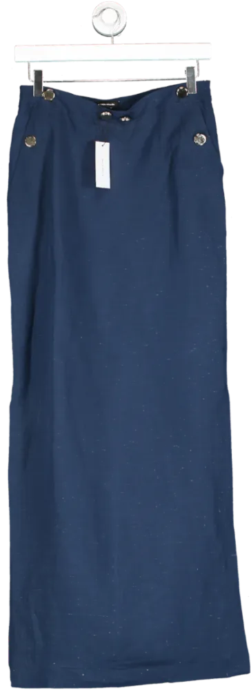 Karen Millen Blue Linen Nautical Button Detail Midi Skirt UK 6