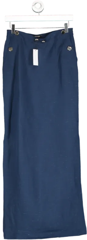 Karen Millen Blue Linen Nautical Button Detail Midi Skirt UK 6