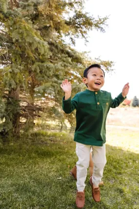 Long Sleeve Button Shirt in Evergreen