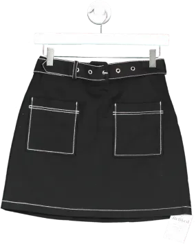 Maje Black Belted Mini Skirt With White Contrast Stitch UK 8