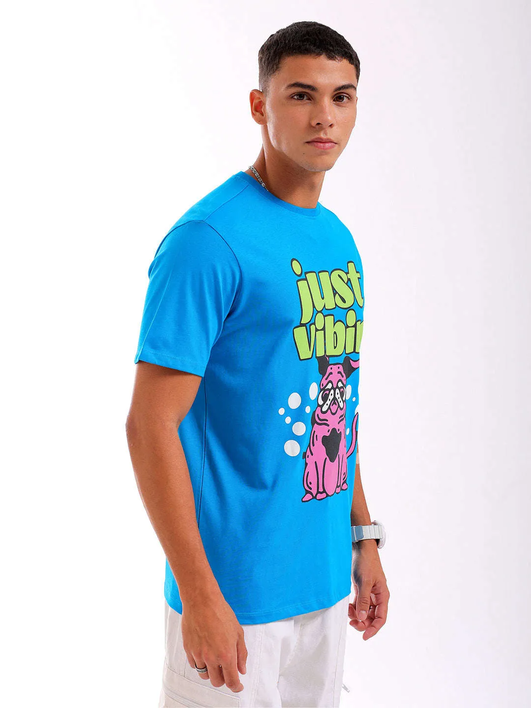 Men Blue Slim Fit Printed T-Shirt