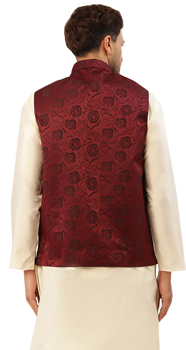 Men's Sleeveless Nehru Jacket Traditional India Waistcoat (Maroon)