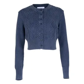 Navy Cable-Knit Cropped Cardigan