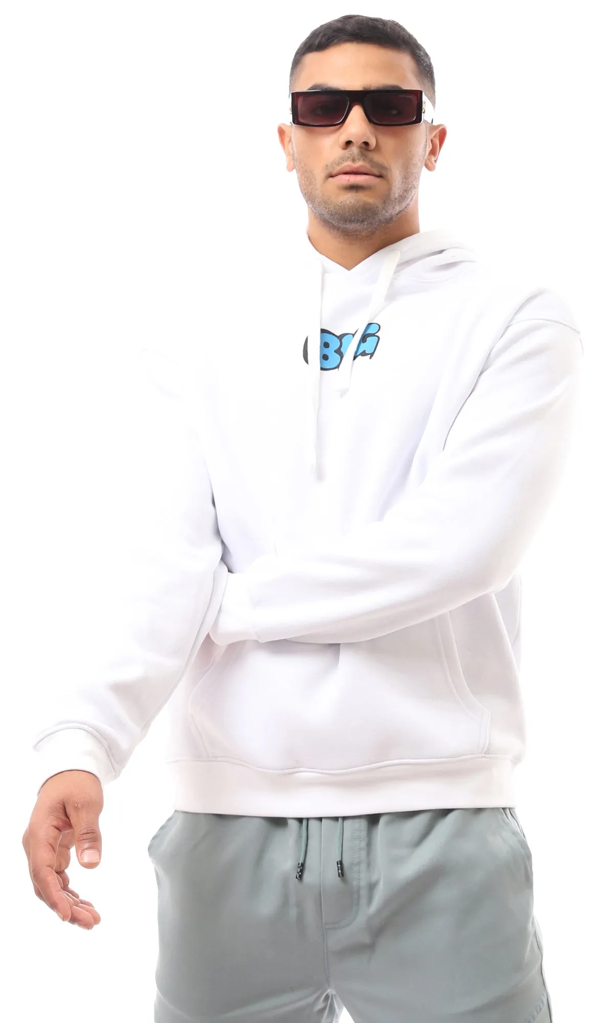 Cozy Long Sleeve White Hoodie Featuring Colorful Smurf Print