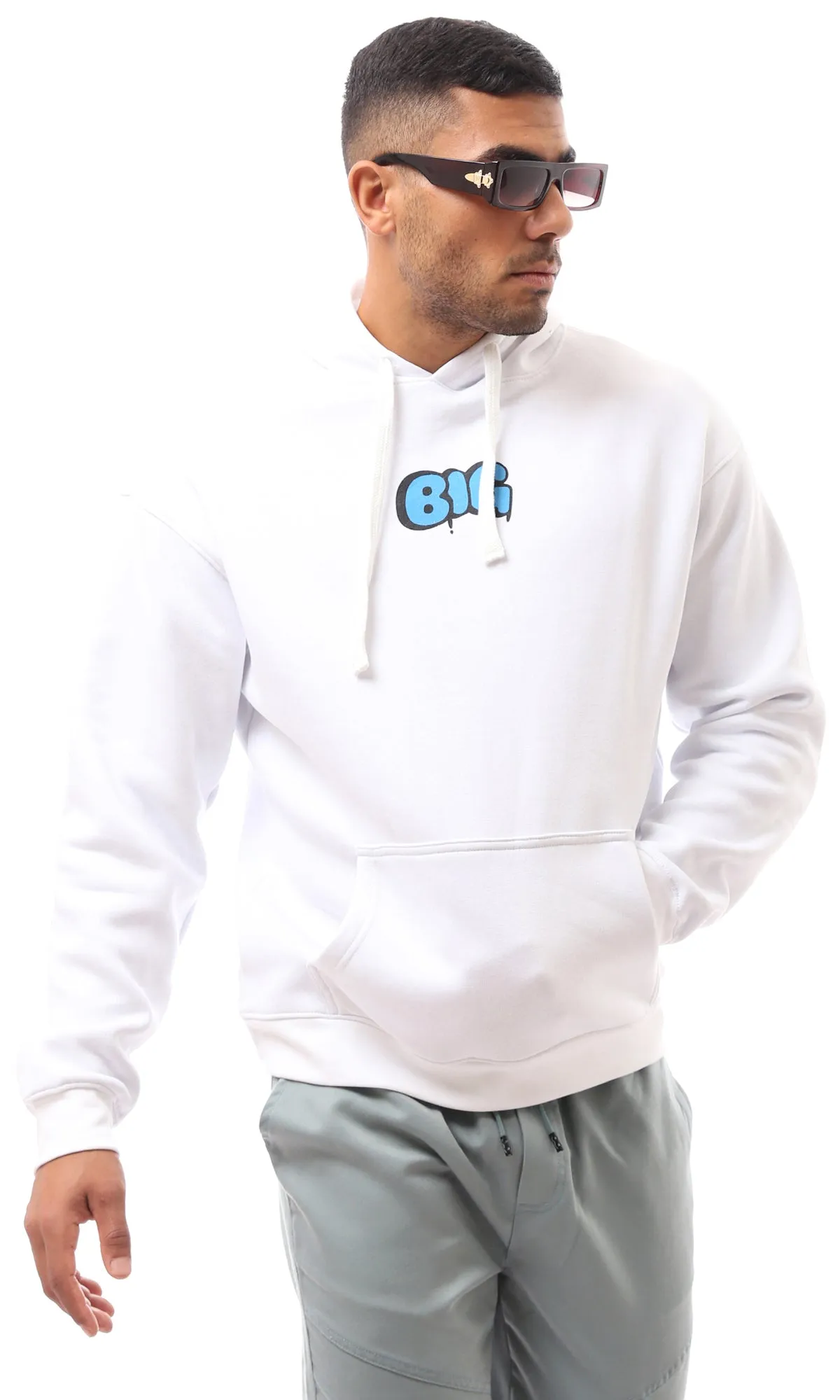 Cozy Long Sleeve White Hoodie Featuring Colorful Smurf Print