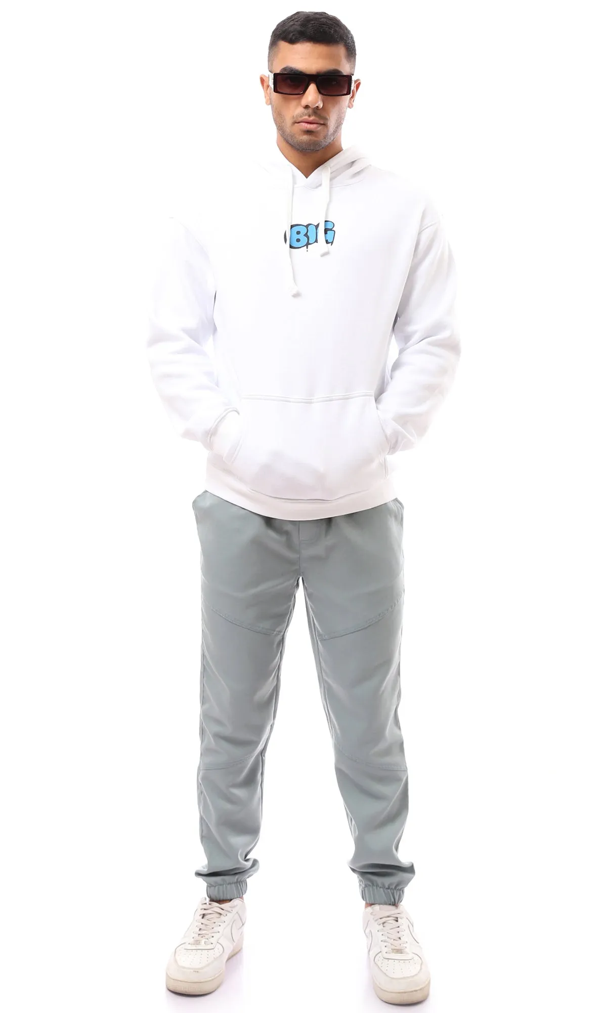 Cozy Long Sleeve White Hoodie Featuring Colorful Smurf Print