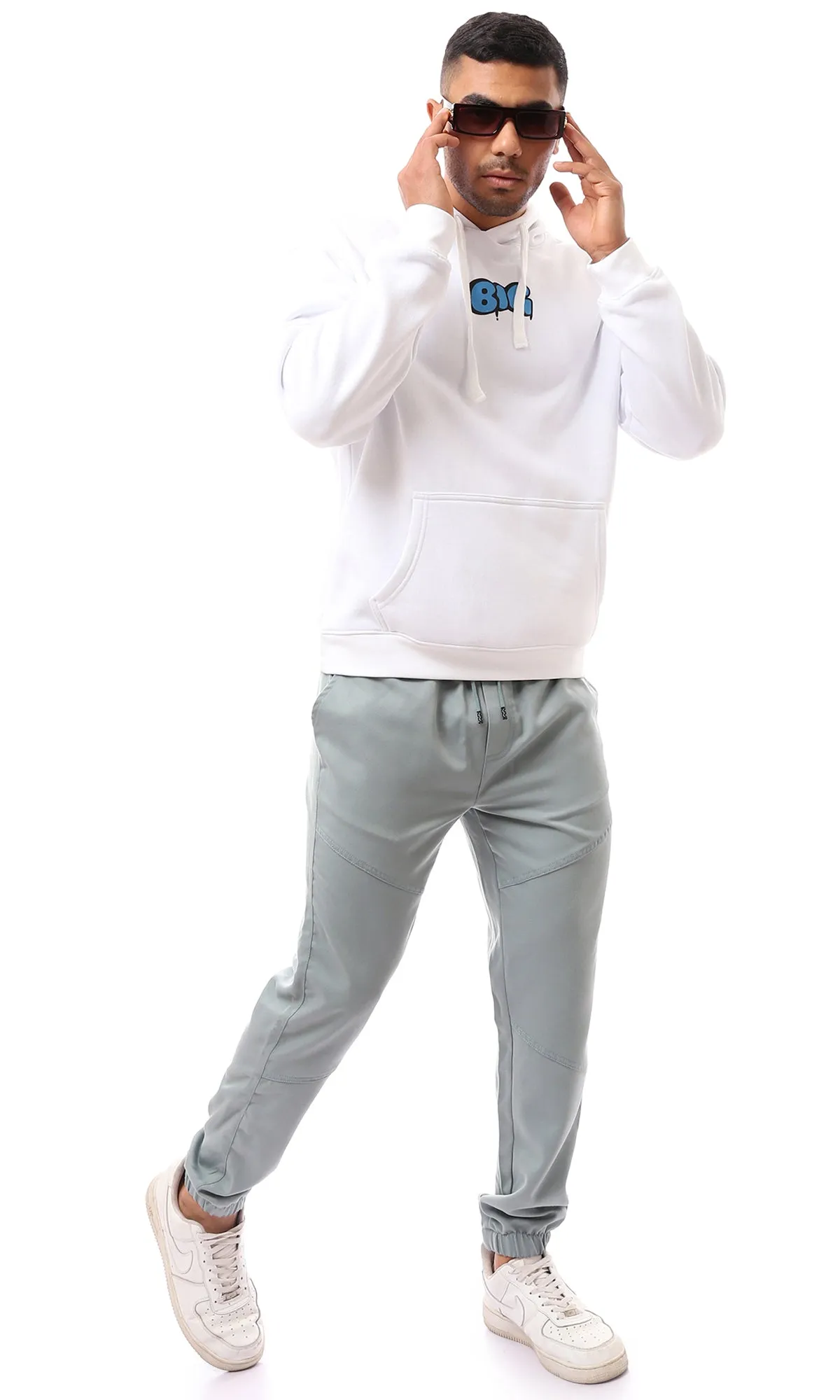 Cozy Long Sleeve White Hoodie Featuring Colorful Smurf Print