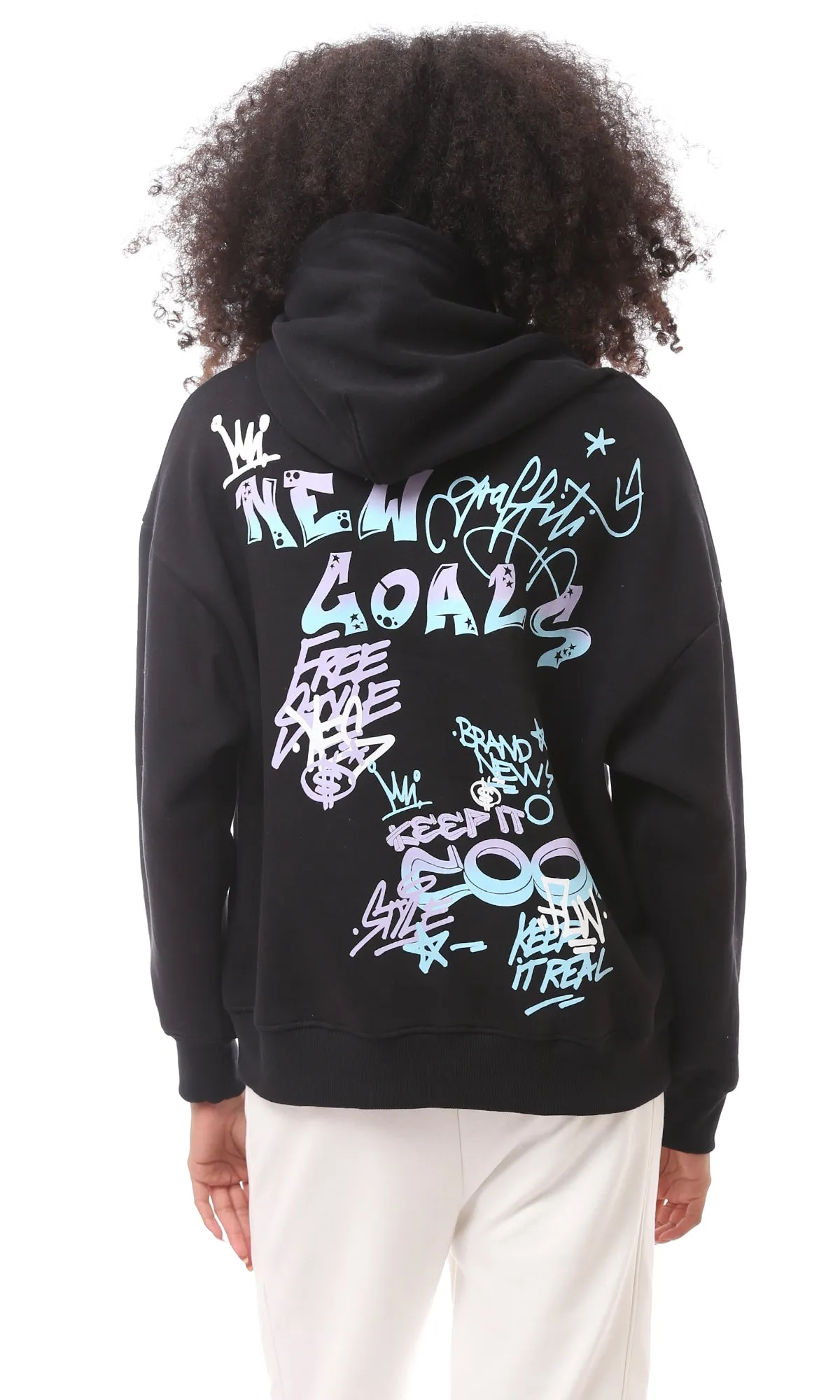 O175063 "New Goals" Printed Slip O Coziness Hoodie - Black