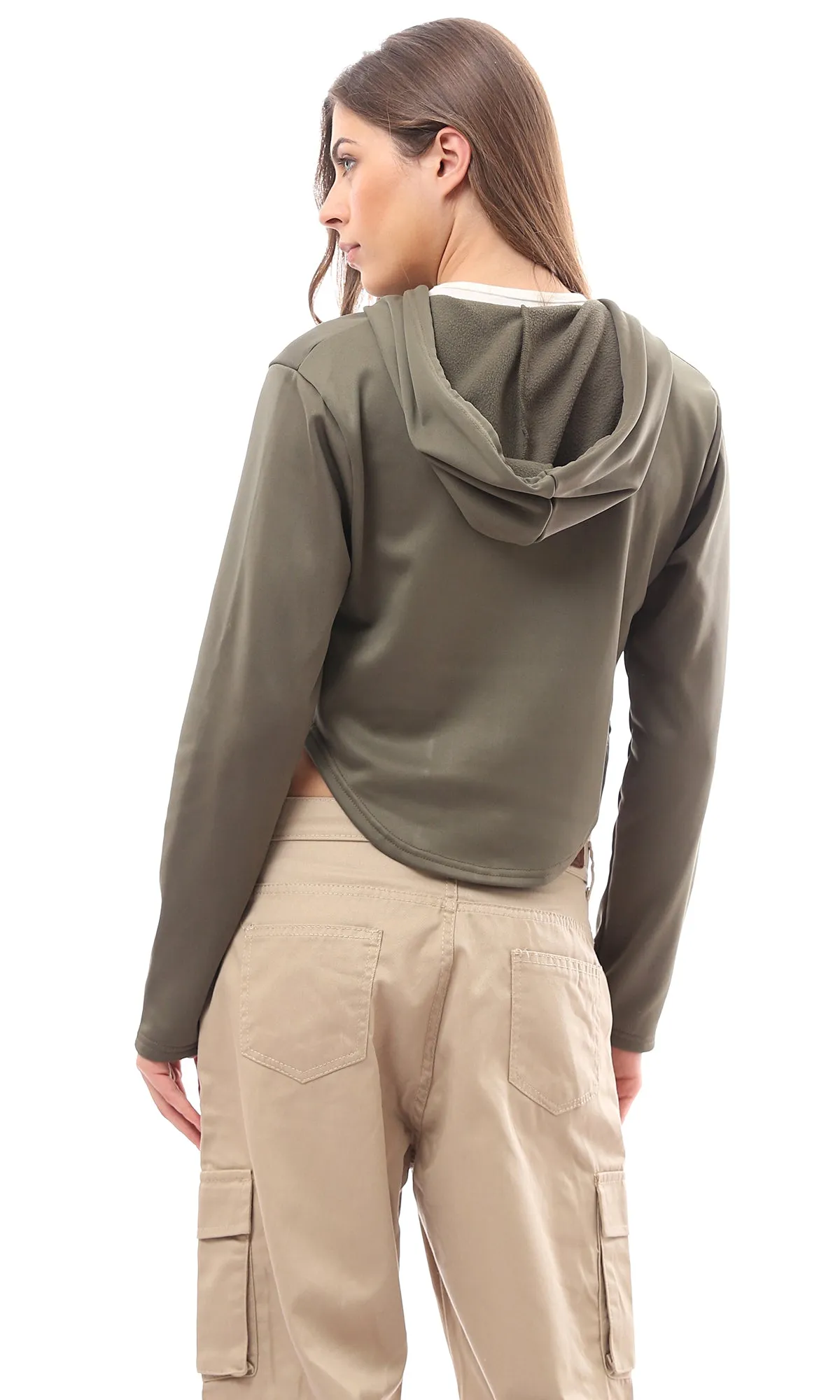 O175680 Hooded Neck With Drawstring Olive Sweatshirt