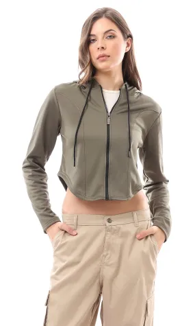 O175680 Hooded Neck With Drawstring Olive Sweatshirt