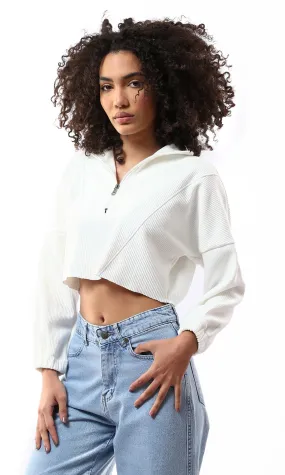 O176602 Long Sleeves Ribbed Off-White Cropped Sweatshirt