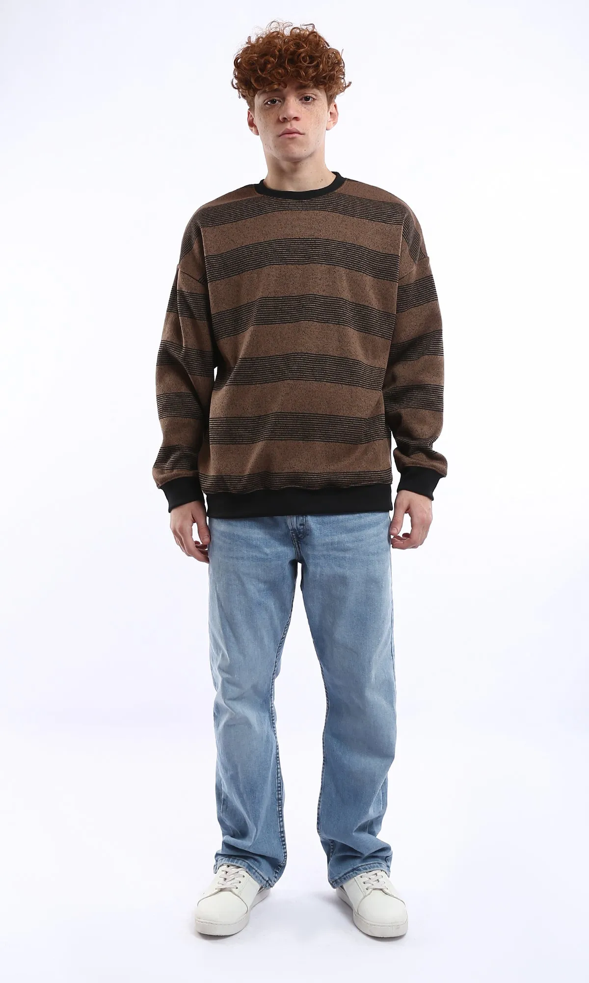 O177882 Light Brown & Black Striped Slip On Sweatshirt