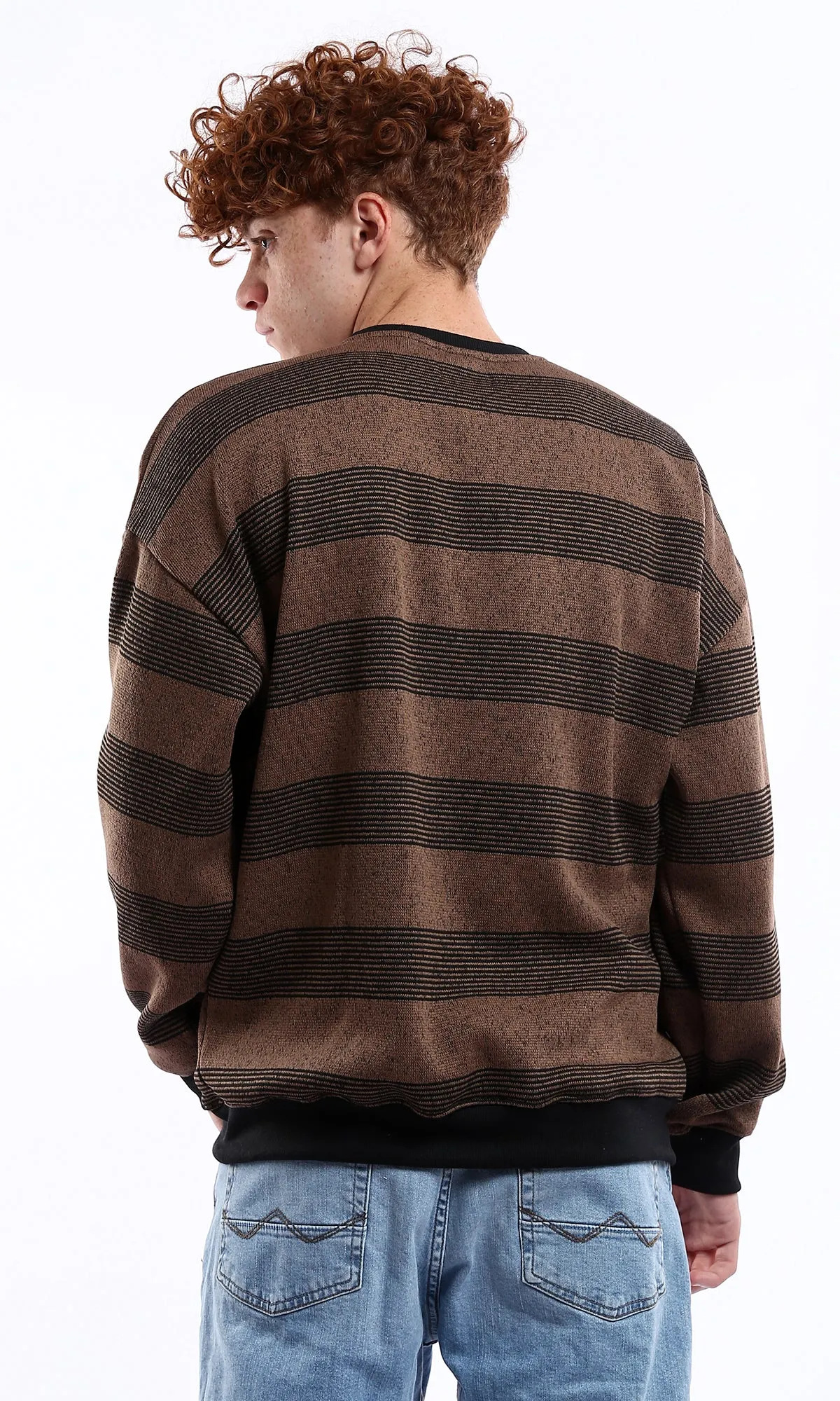 O177882 Light Brown & Black Striped Slip On Sweatshirt