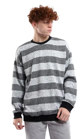 O177883 Long Sleeves Striped Grey & Black Winter Sweatshirt