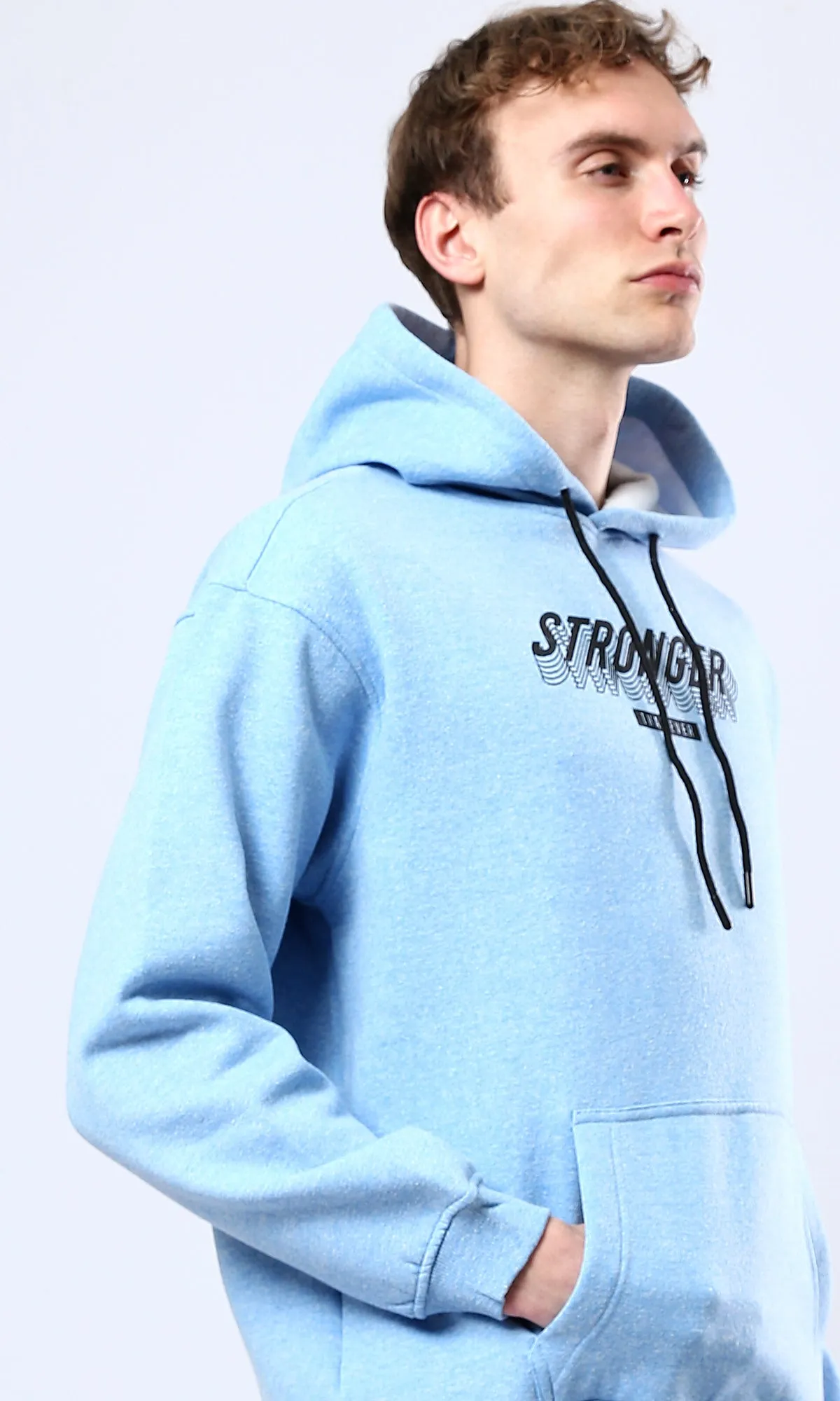 O179375 Heather Sky Blue Slip On Hoodie With Front Print