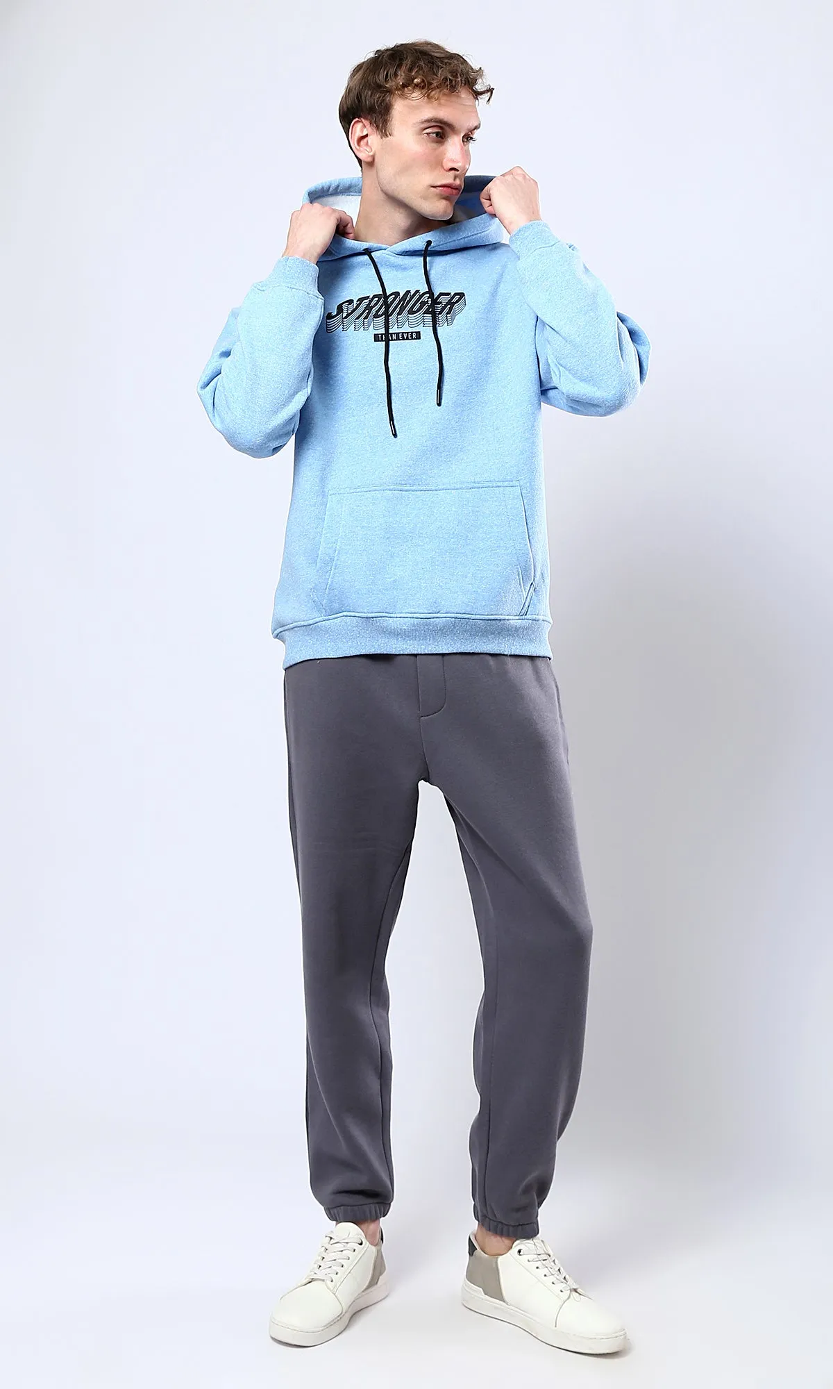 O179375 Heather Sky Blue Slip On Hoodie With Front Print