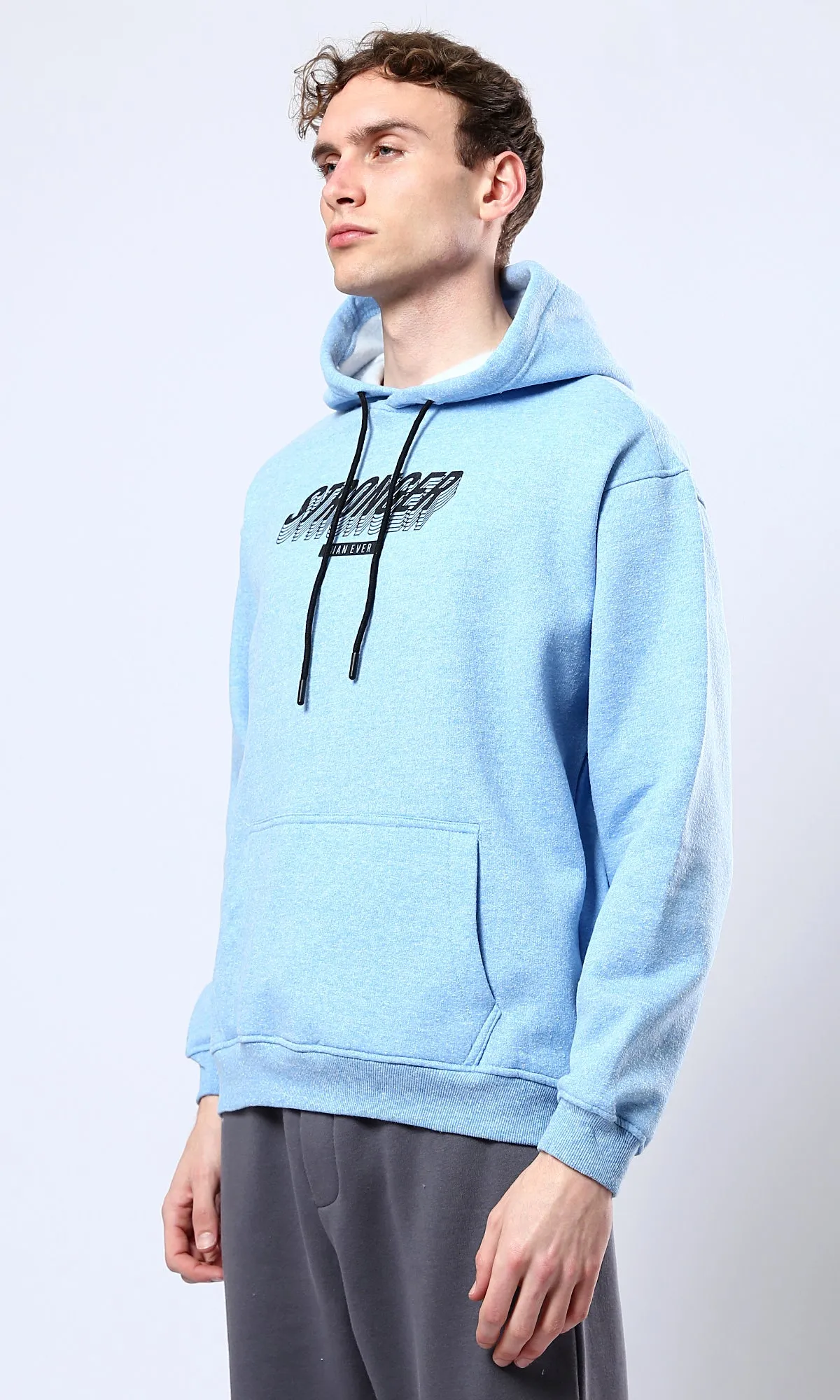 O179375 Heather Sky Blue Slip On Hoodie With Front Print