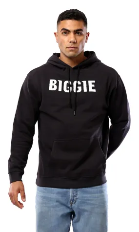 O180403 Black Slip On Printed Biggie Casual Hoodie