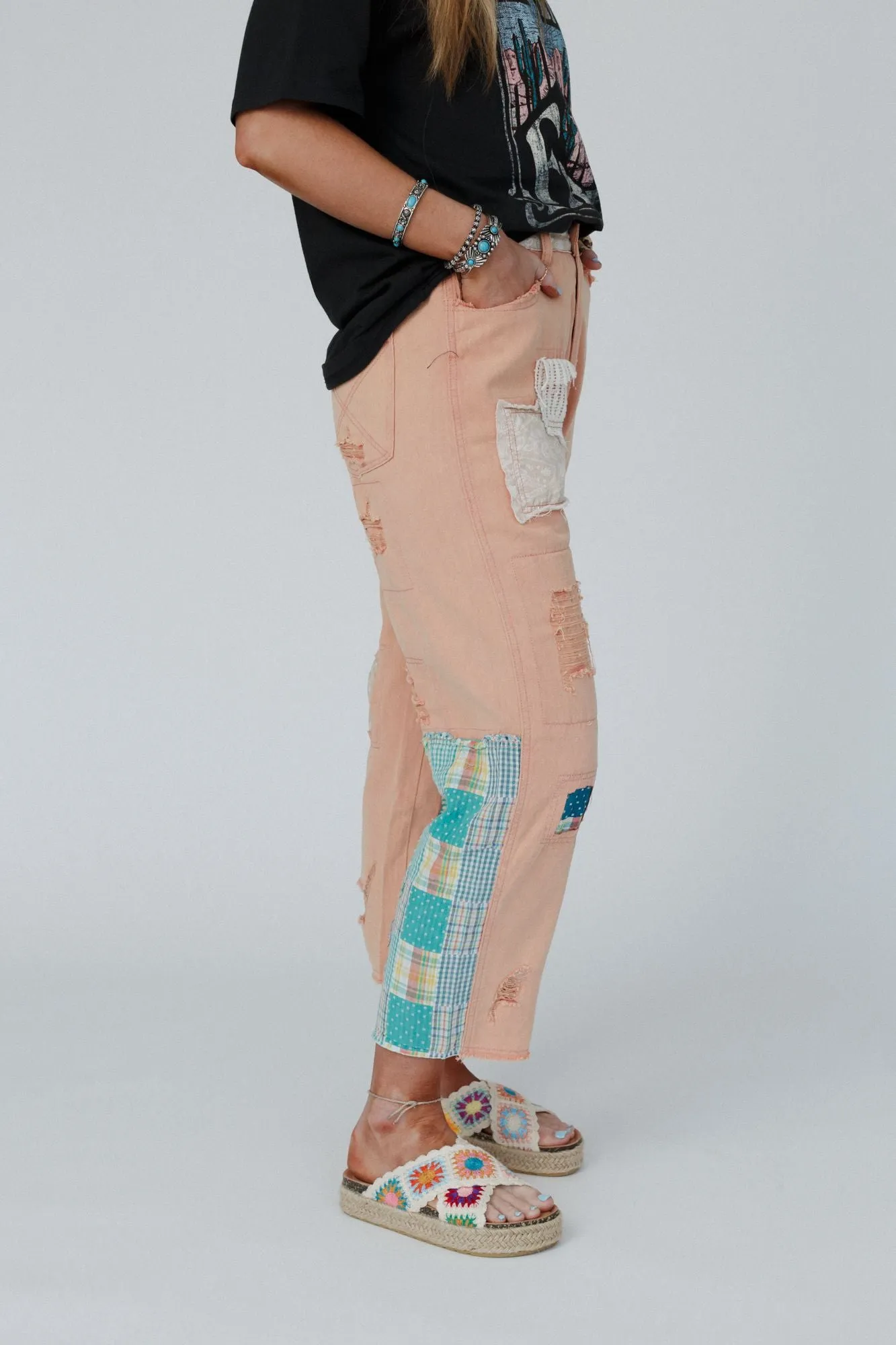 Offshore Patchwork Detail Pants - Pink