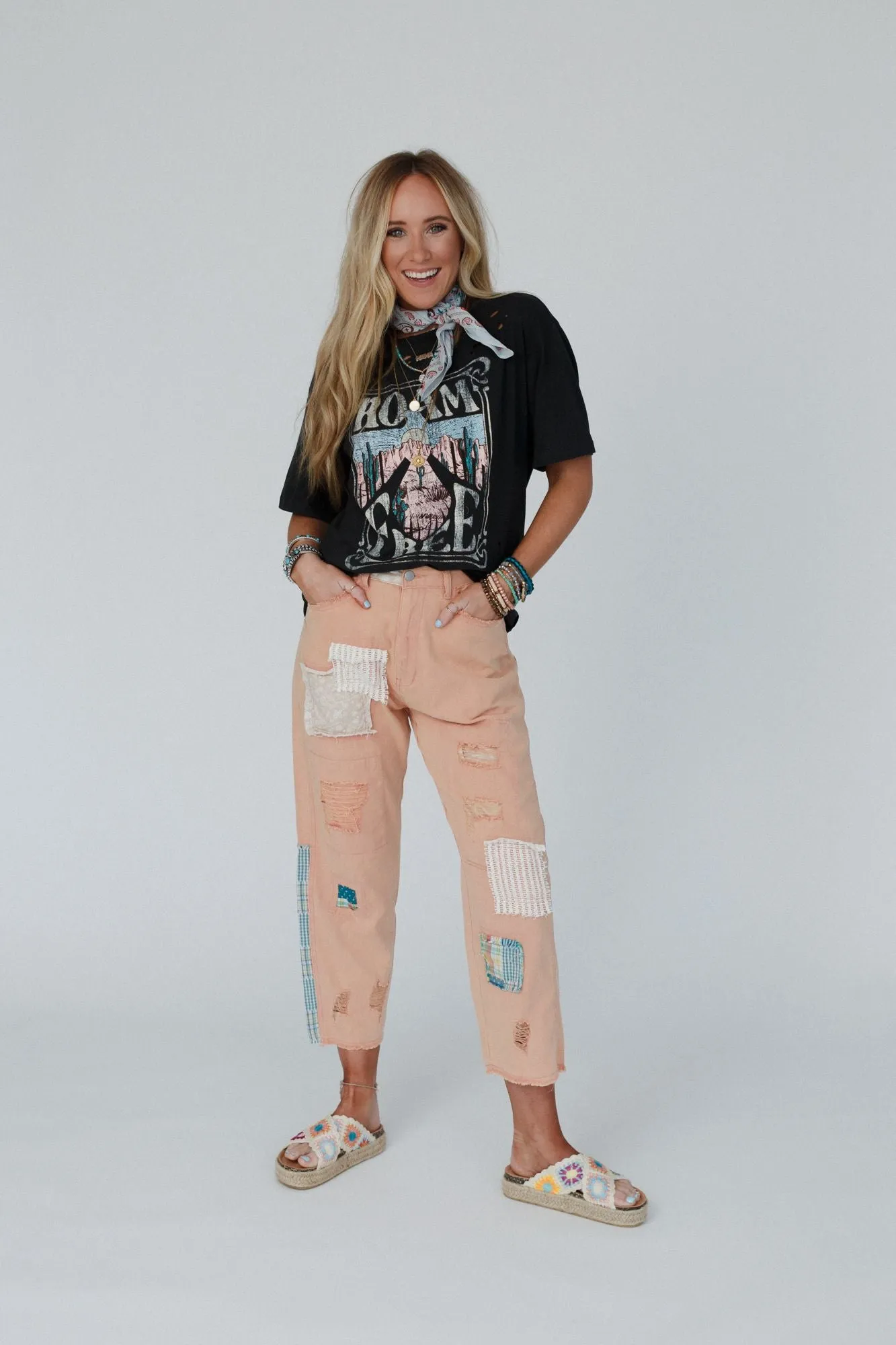 Offshore Patchwork Detail Pants - Pink