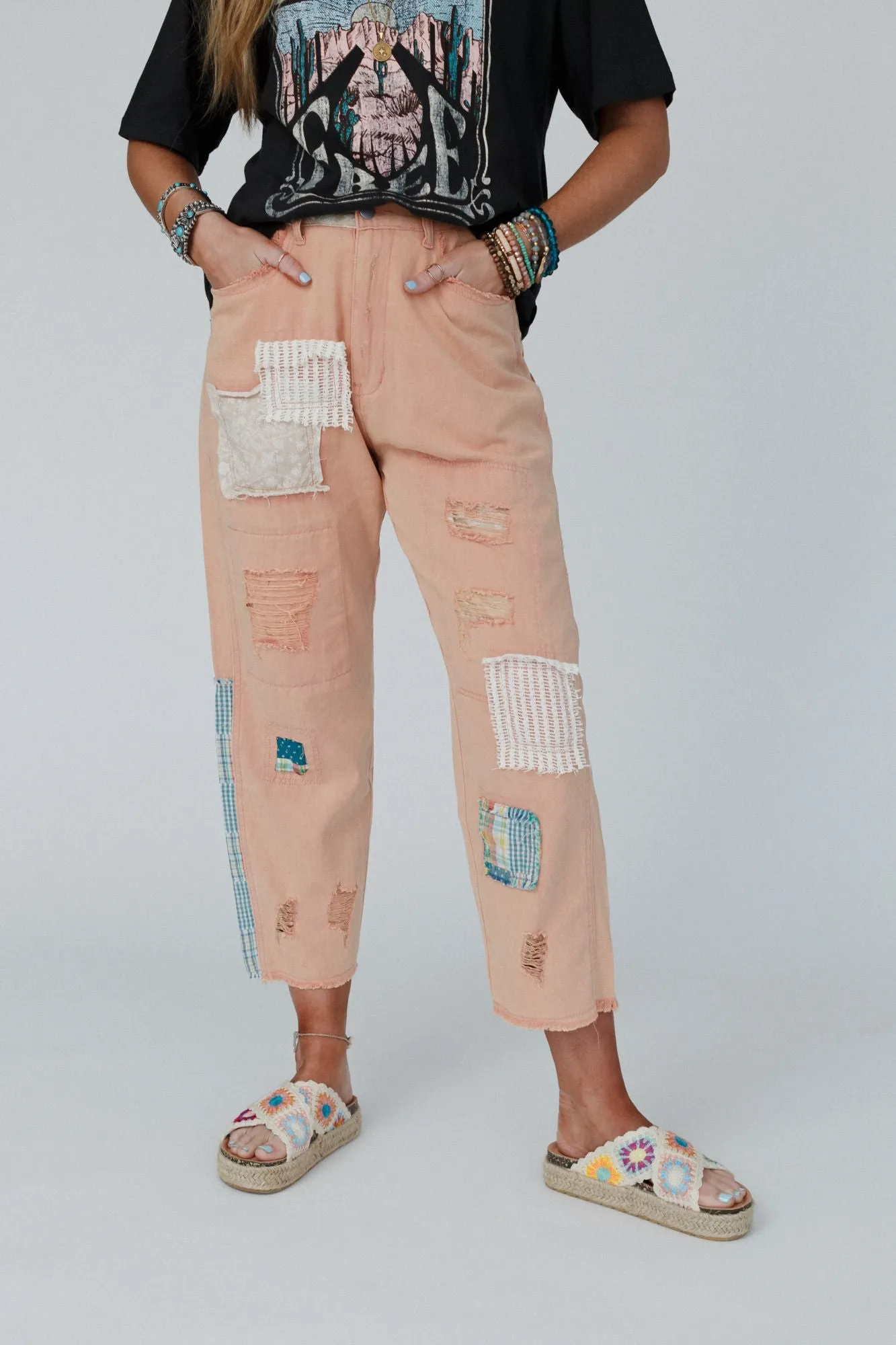 Offshore Patchwork Detail Pants - Pink