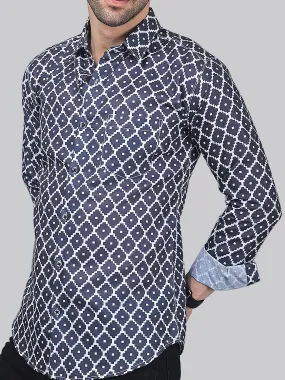 Opulent Men's Printed Full Sleeve Cotton Button-Up Shirt For Men