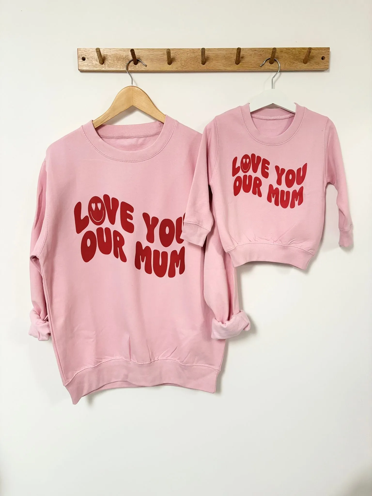 Our Albie ‘Love You Our Mum’ sweatshirt for kids in pink cherry