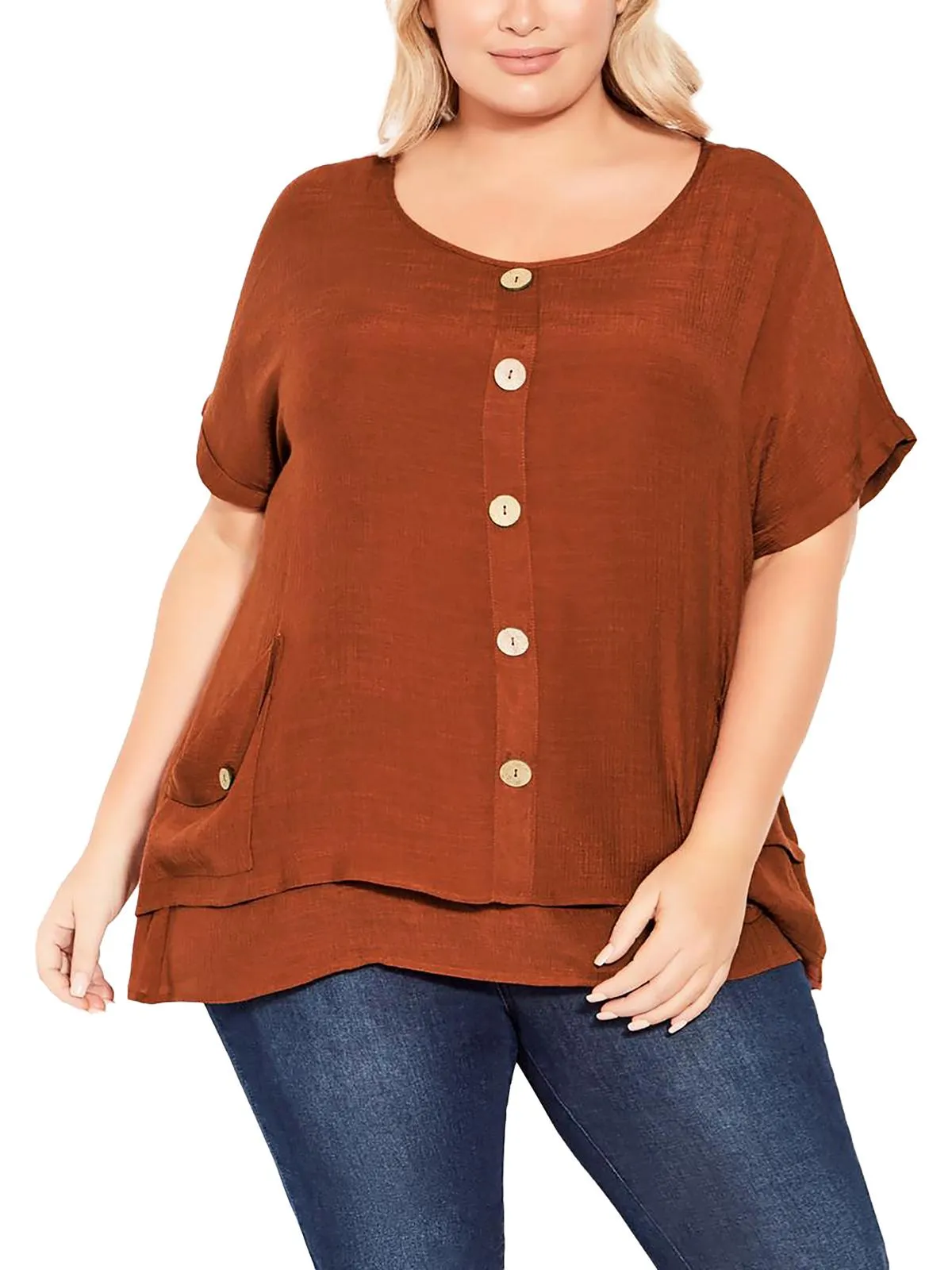 Plus Briana Womens Cap Sleeves Relaxed Blouse