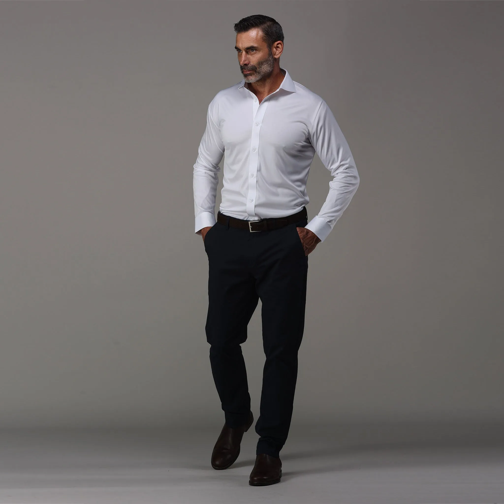 Quattro Flex Dress Shirt with Cutaway Collar White