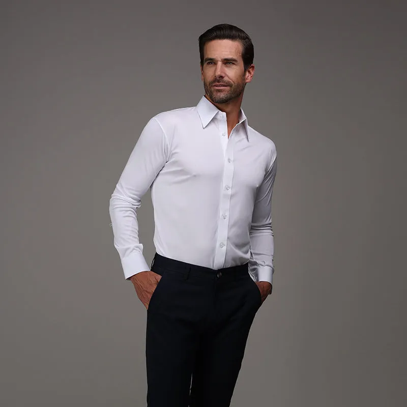 Quattro Flex Dress Shirt with English Spread Collar White