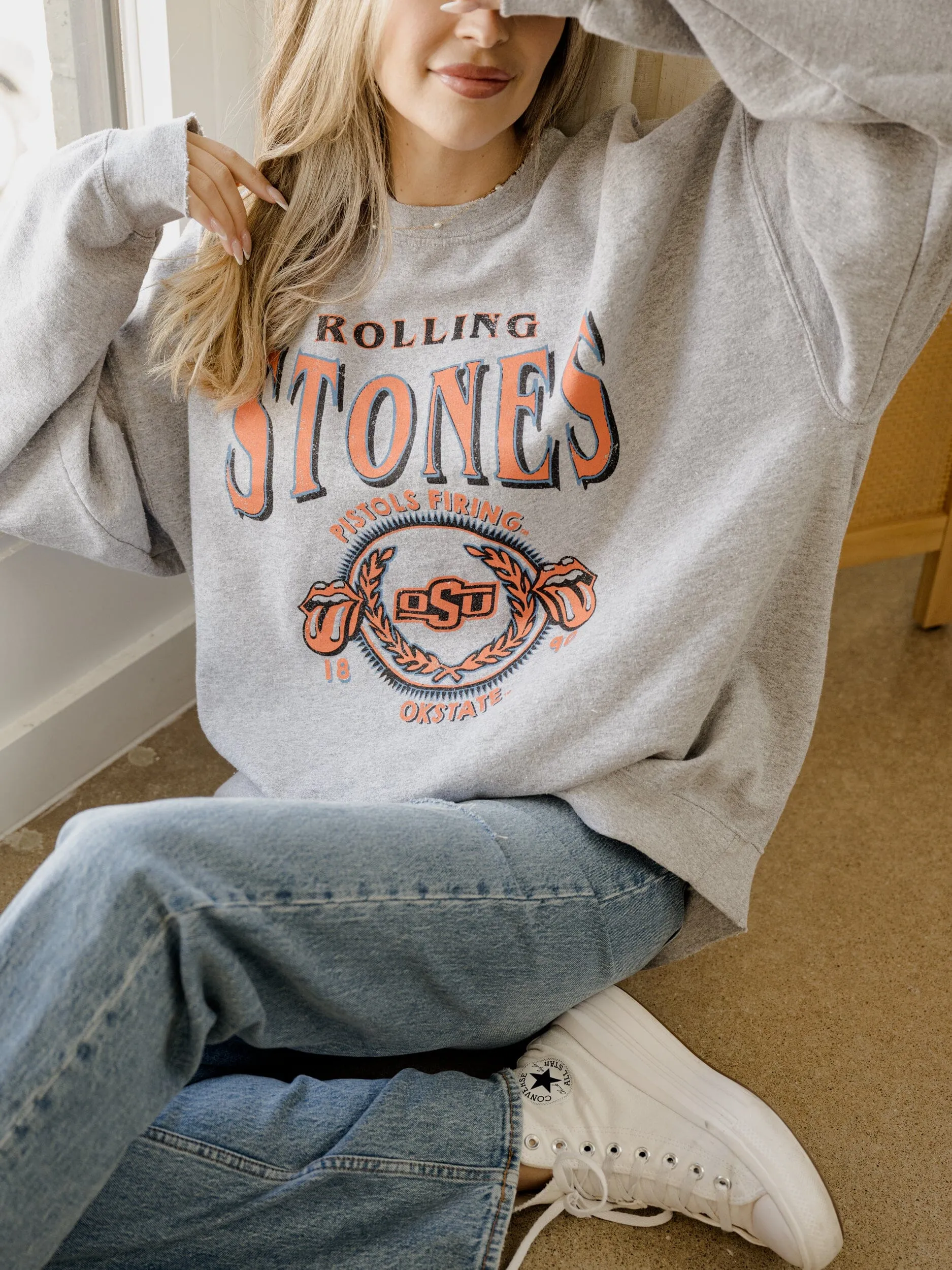 Rolling Stones OSU College Seal Gray Thrifted Sweatshirt