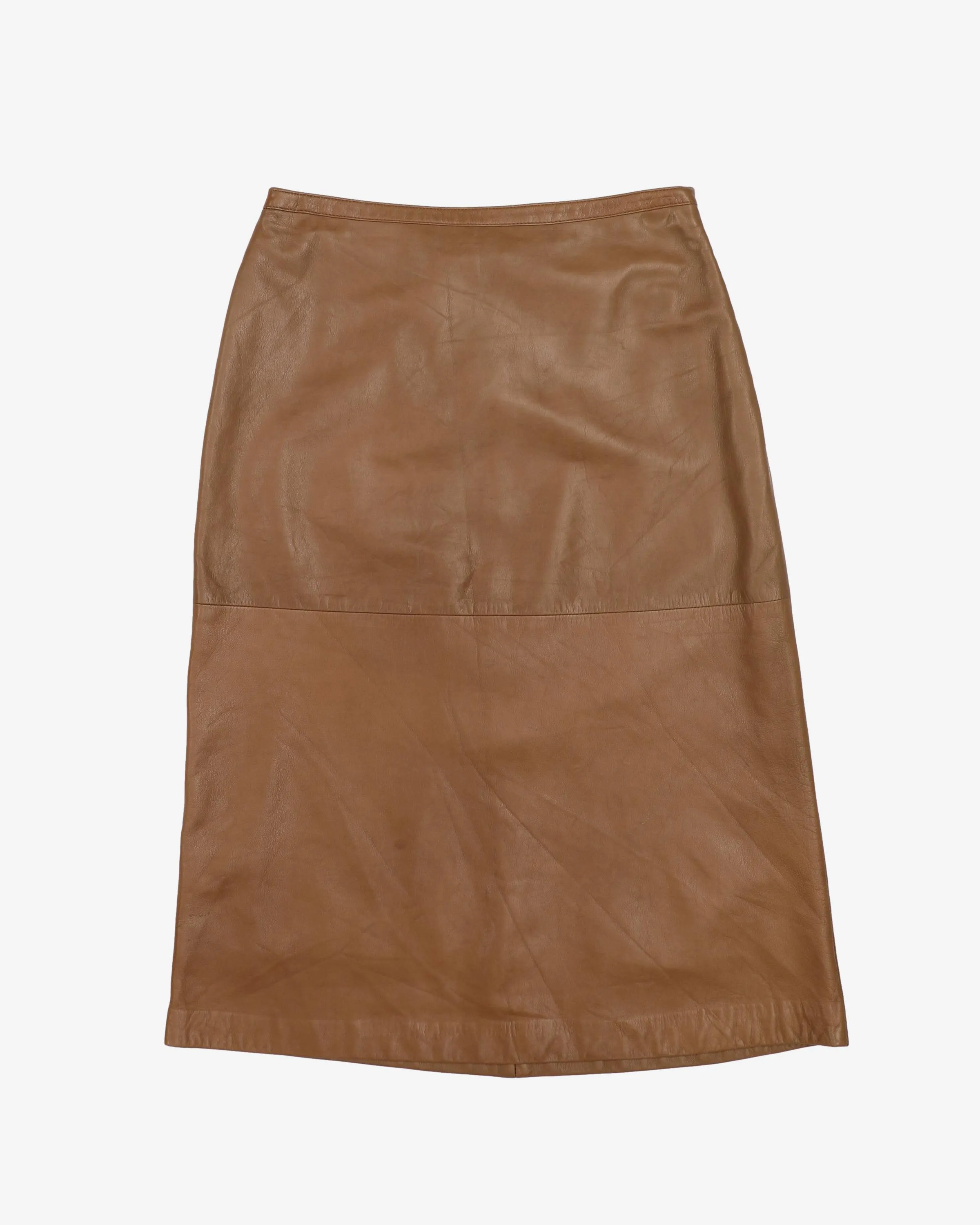 'S MaxMara Brown Leather Pencil Skirt - S