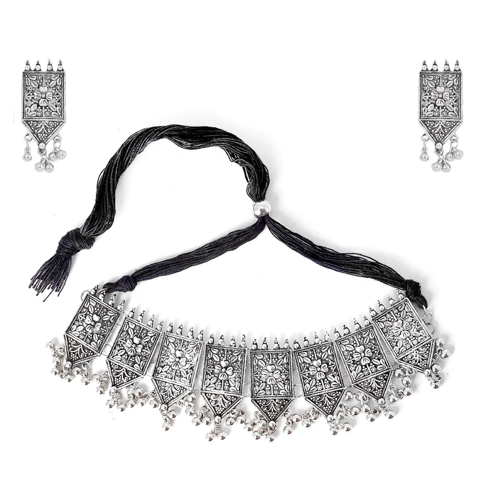 Teejh Dyuti Antique Silver Polish Choker Necklace Set