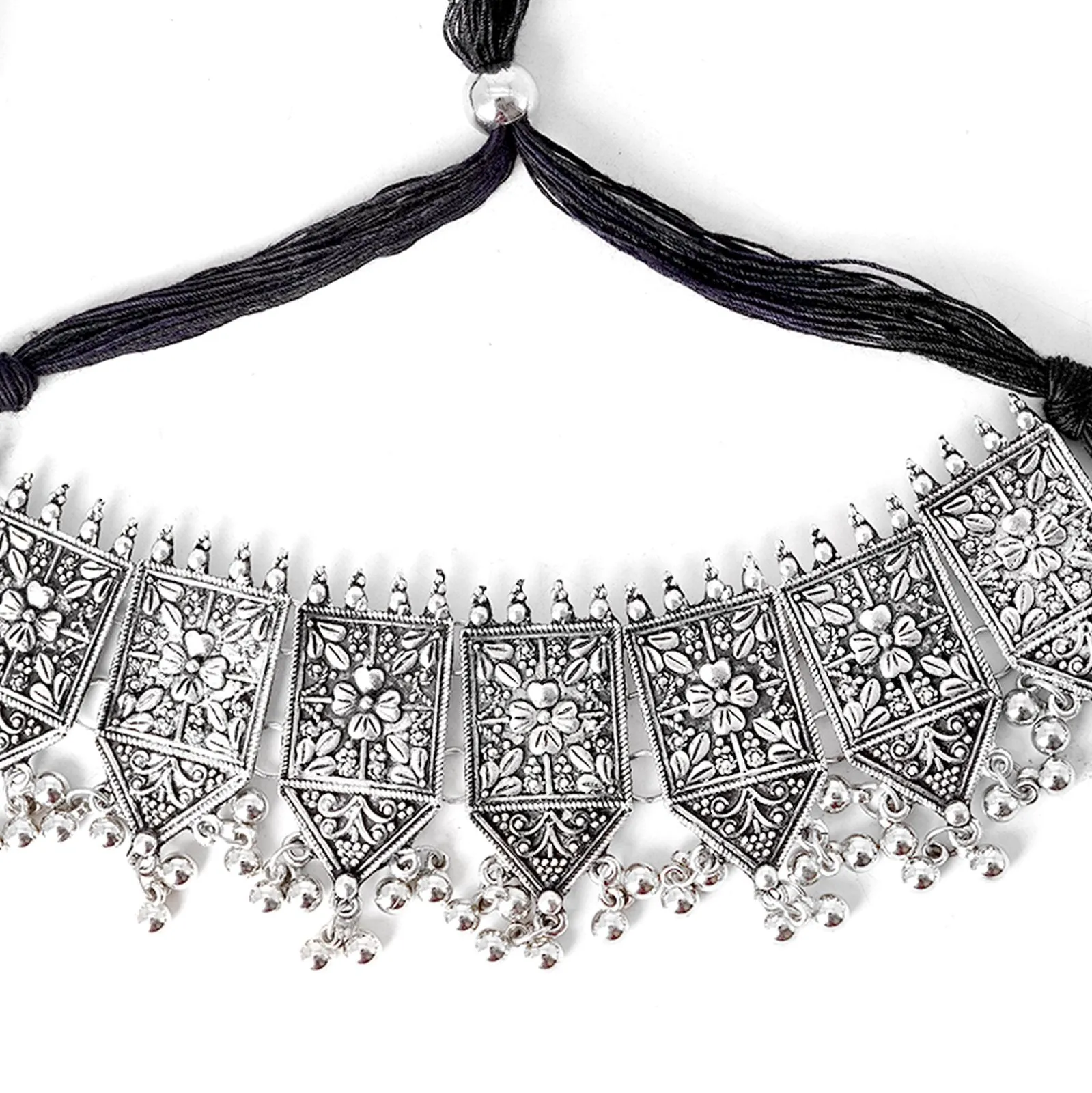 Teejh Dyuti Antique Silver Polish Choker Necklace Set