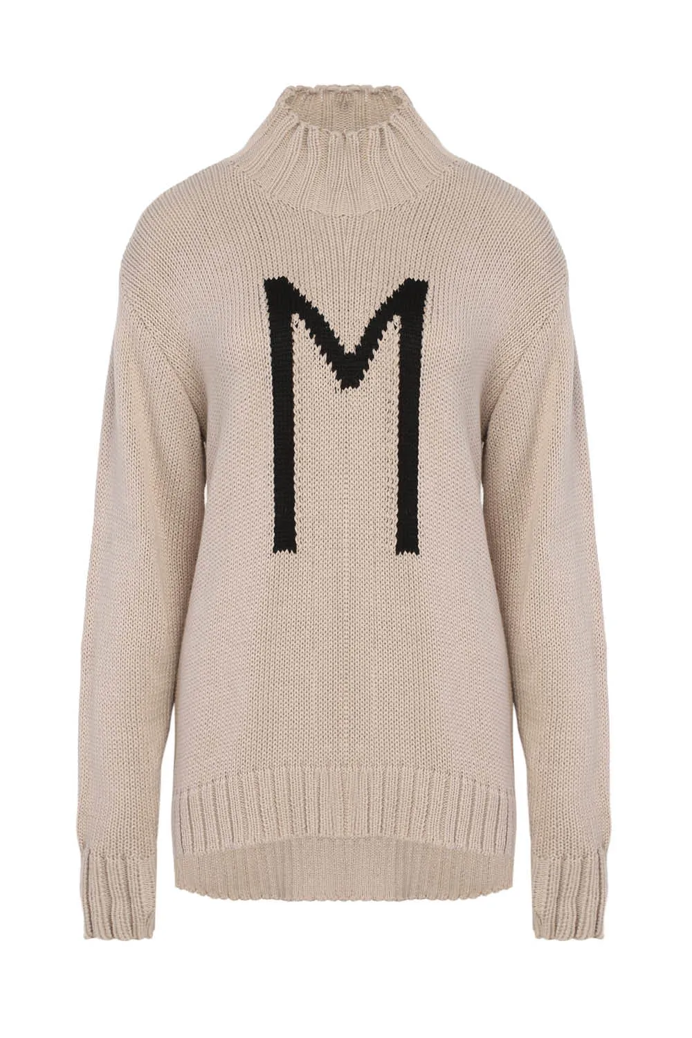 TURTLE NECK LETTER SWEATER IN SAND