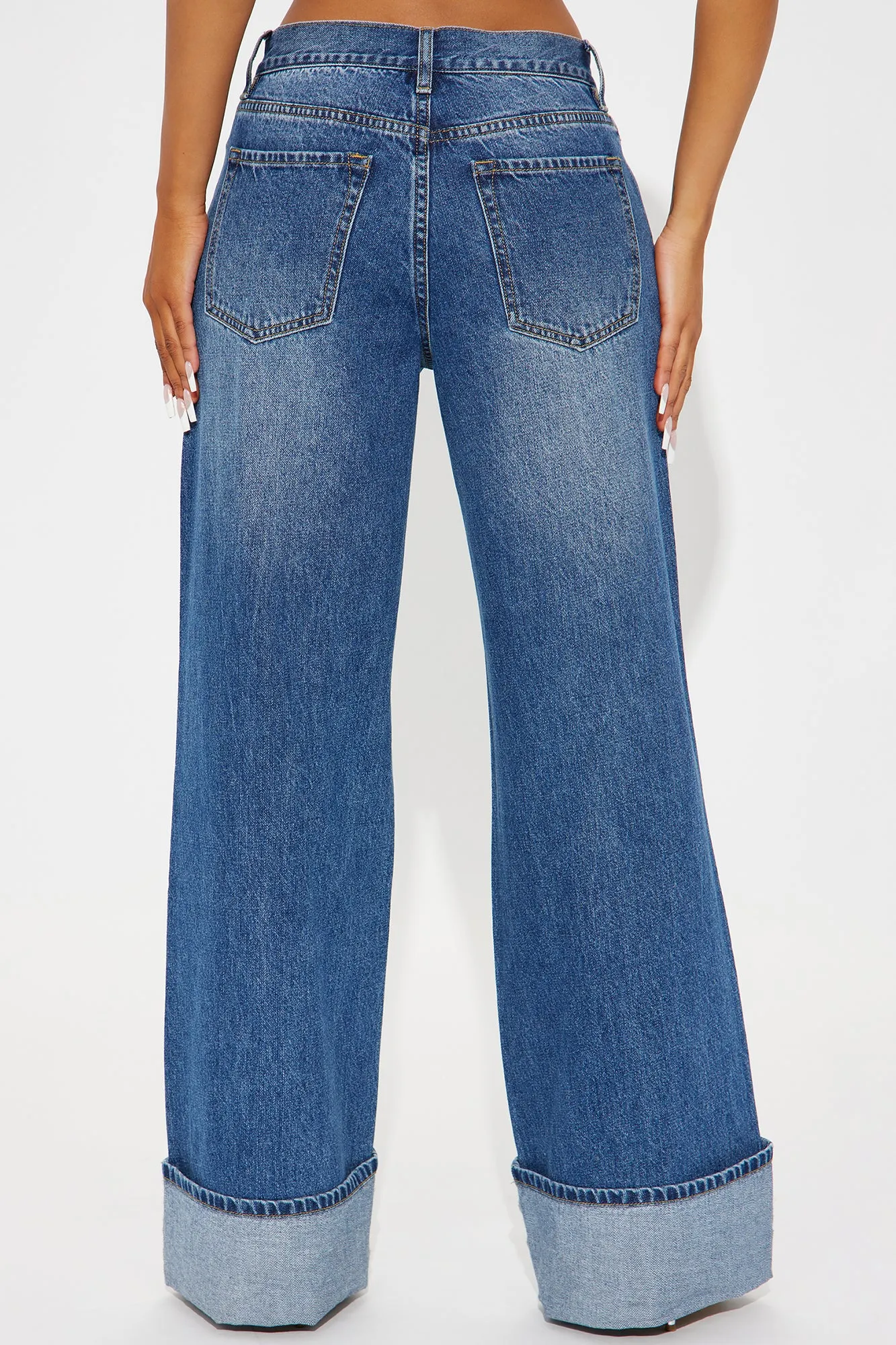 Unpredictable Cuffed Wide Leg Jeans - Medium Wash