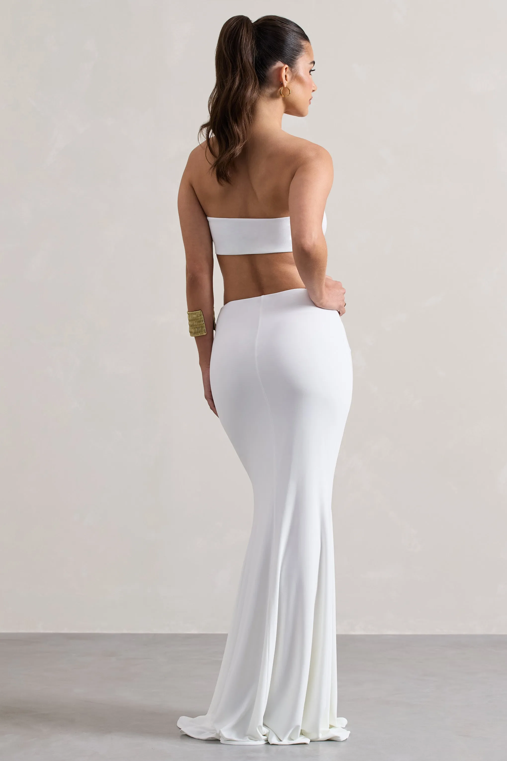 Vitality | White Ruched Drape Maxi Skirt