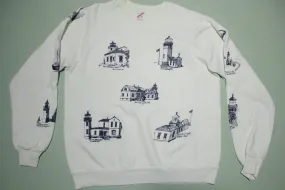 Washington Lighthouse All Over Print Vintage Jerzees USA Crewneck Sweatshirt