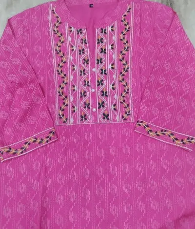 Women Pink Embroidered Cotton Kurti