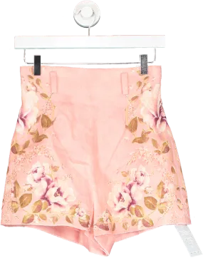 Zimmermann Pink Rosa Floral Print Linen Shorts UK 6